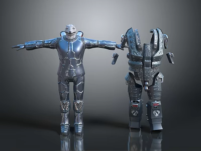 Futuristic Metallic Full Body Armor Suits With Mechanical Design Details 3d model