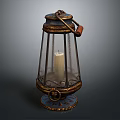 Vintage Decorative Lantern Featuring Metal Frame Glass Shade Candle And Ornate Handle Base
