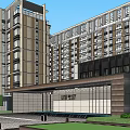 Modern gate high-rise community with primary and secondary entrances 3d model