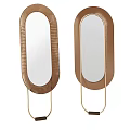 Two Oval Mirrors With Ribbed Bronze Frames And Metal Stands For Modern Decor 3d model