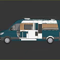 Blue Volkswagen Camper Van With Open Door Interior Bed Kitchen Area And Roof Rack
