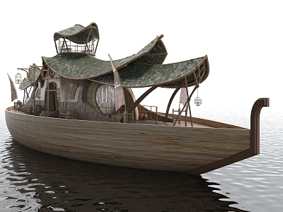 Style Wooden Boat Sailing Ship Warship Pirate Ship Science Fiction Material Game Props 3d model