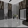 Modern Elevator Lobby Design With Wooden Decorative Panels Marble Flooring And Elevator Doors