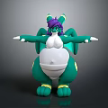 Anthropomorphic Green Creature Character With Purple Hair Wings White Belly Yellow Claws And Outstretched Arms