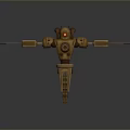 Golden Biomechanical Robot Character With Animal Ears Red Eyes And Outstretched Arms