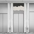 Modern Elevator Lobby Design With Marble Walls Silver Elevator Doors And Wavy Decorative Ceiling 3d model