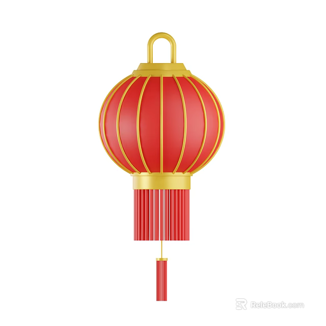 Red Chinese Lantern Ornament Decoration Set With Golden Accents And Tassel Design 3d model 
