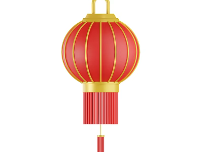 Red Chinese Lantern Ornament Decoration Set With Golden Accents And Tassel Design 3d model
