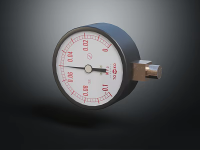 Black Case Pressure Gauge With White Dial Red Markings And Metal Connector 3d model