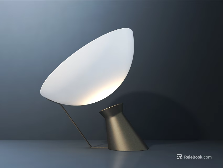 Modern Contemporary Table Lamp With Curved White Shade And Metallic Base Illuminating Softly 3d model 