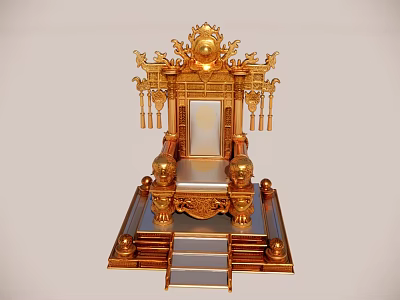Elaborate Golden Throne With Intricate Carvings And Decorative Platform Steps 3d model