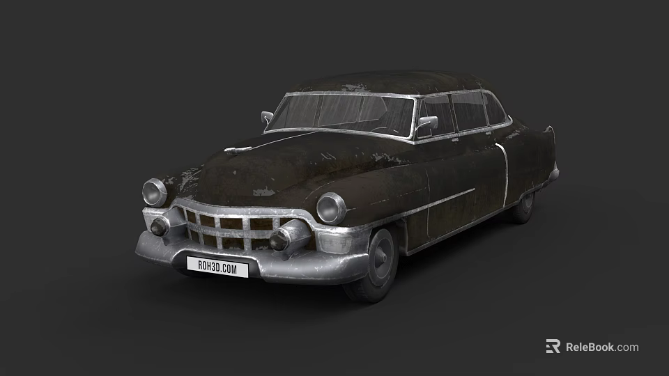 Vintage Classic Car With Old Design Retro Front Grille And Headlights 3d model 