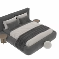 Modern Double Bed Design With Soft Bedding Gray Pillows And Wooden Side Table 3d model