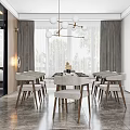 Modern Restaurant Interior Design With Pendant Light Dining Table Chairs And Marble Floor 3d model