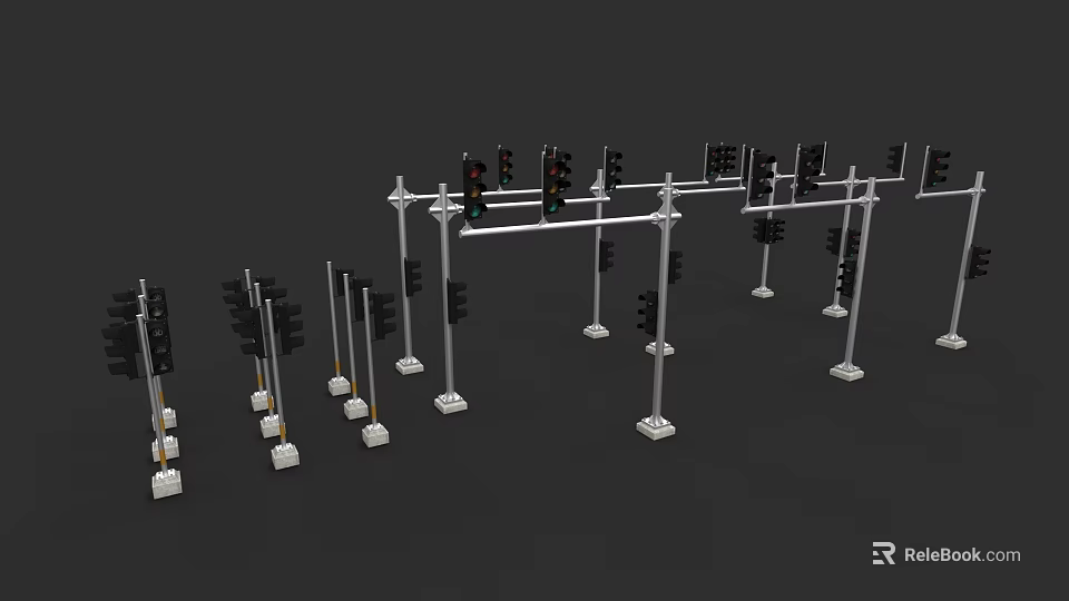 Modern Urban Architecture With Multiple Traffic Signal Poles And White Bases 3d model 