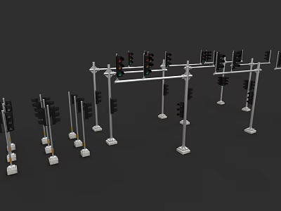 Modern Urban Architecture With Multiple Traffic Signal Poles And White Bases 3d model