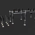 Modern Urban Architecture With Multiple Traffic Signal Poles And White Bases