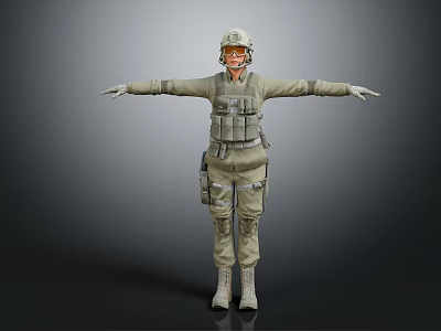Military Character in Full Uniform With Helmet Goggles and Tactical Vest Standing Arms Outstretched Pose 3d model