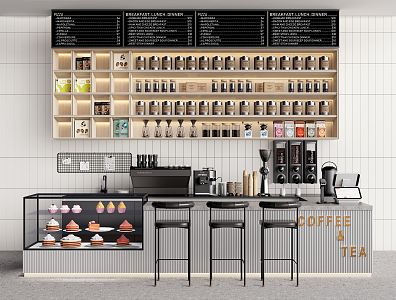 Modern Cashier Coffee Bar Coffee Machine Cake Cabinet 3d model