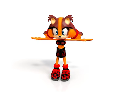 Cute Brown Cartoon Animal Character With Red And Black Outfit Spreading Arms 3d model