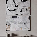 Two Panel Abstract Paintings With Black White Gray Tones And Irregular Shapes 3d model