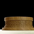 Round Top Wooden Pillar With Decorative Greek Key Pattern Base On Patterned Floor 3d model