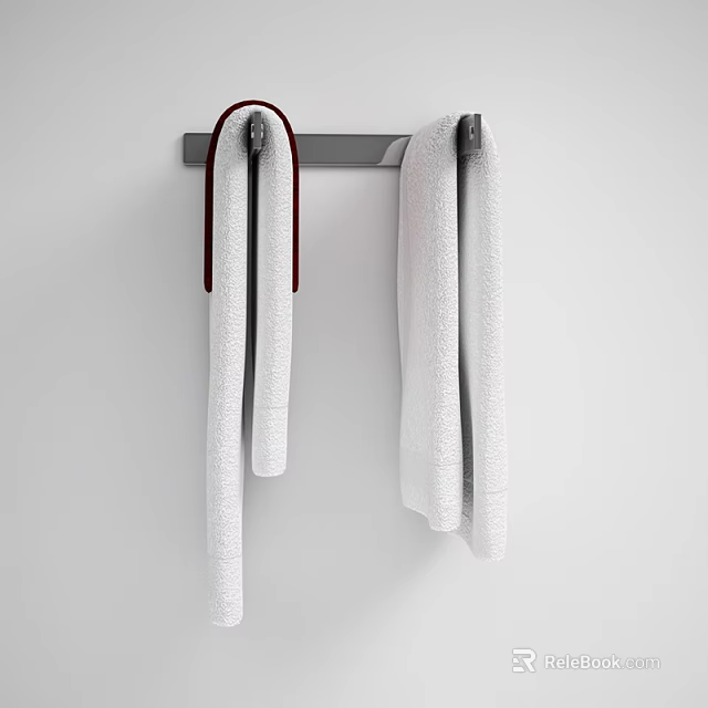 Modern Wall Mounted Bathroom Towel Rack With Two White Towels Hanging 3d model 