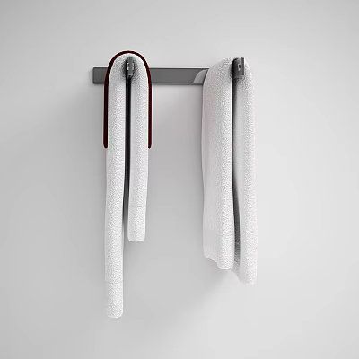 Modern Wall Mounted Bathroom Towel Rack With Two White Towels Hanging 3d model