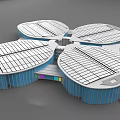 Modern Petal Shaped Architectural Design With White Grid Roof And Blue Structure