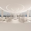 Modern Sales Office Interior With Circular Ceiling Large Chandelier City View Windows And Marble Flooring