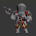 Decorative Knight Figurine In Silver Armor With Red Gold Details And Weapon