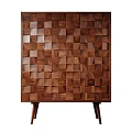 Modern Wooden Decorative Cabinet With Patchwork Square Design And Three Legs 3d model