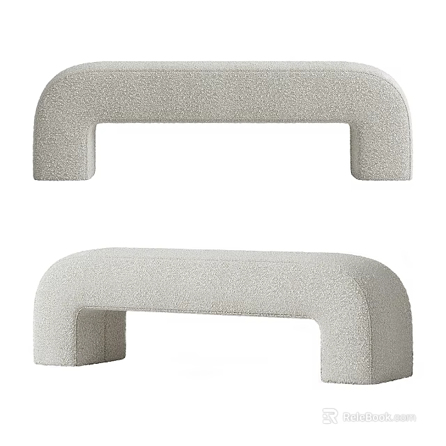 Two Modern Beige Fuzzy U Shaped Sofa Benches for Living Room Decor 3d model 