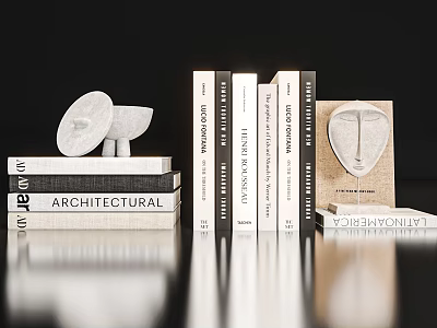 Modern Decorative Ornament Set With Stacked Books And Abstract Sculptures For Home Decoration 3d model