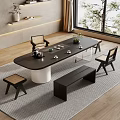 Cream Style Large Board Table Tea Table and Chair Combination Tea Table Tea Table Tea Room Tea Table Balcony Tea Table 3d model