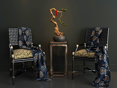 New Chinese style armchair chair combination 3d model