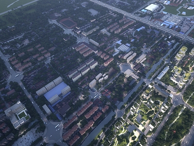 Modern Aerial View Urban Planning Commercial Complex model