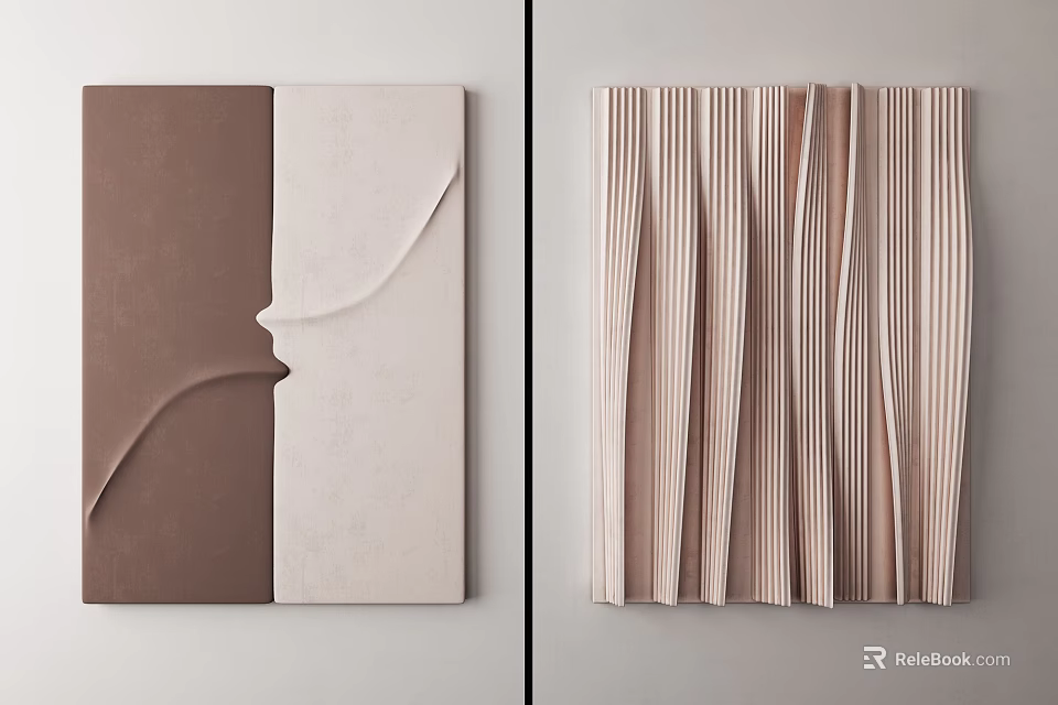 Modern Abstract Wall Decor With Curves And Slats 3d model