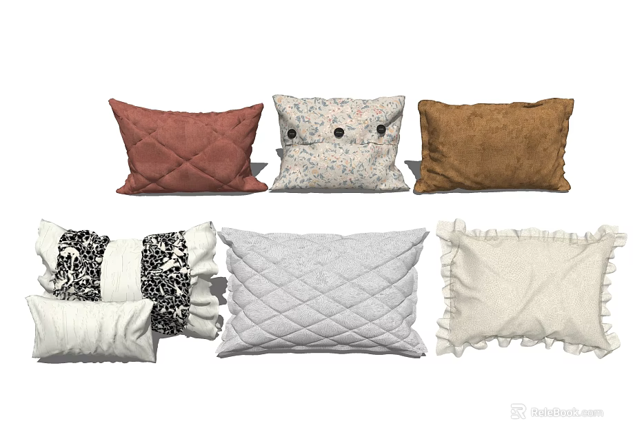 Colorful Decorative Throw Pillows With Quilted Patterns Fringe And Soft Textures 3d model