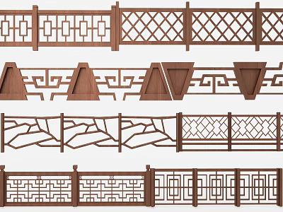 Traditional Chinese Wooden Railings With Various Intricate Patterns And Decorative Designs 3d model