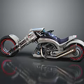 Futuristic White Silver Motorcycle With Red Rim Wheels Black Seat And Metallic Parts