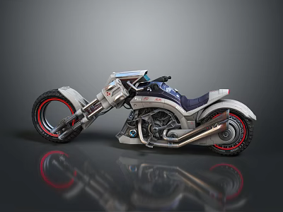 Futuristic White Silver Motorcycle With Red Rim Wheels Black Seat And Metallic Parts 3d model