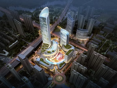 Aerial Planning of Modern Urban High Rise Buildings with Central Plaza and Road Network 3d model