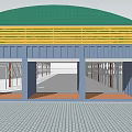 Modern Department Store With Green Roof Yellow Louvers Blue Walls And Open Compartments