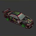 Monster Energy Modified Race Car With Black Body And Green Wheels