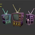 Three Purple Vintage Televisions With Retro Antennas Buttons And Classic Design Electronic Appliances