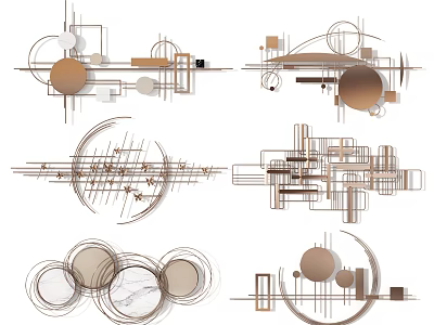 Modern Geometric Abstract Wall Decor with Circles Lines and Brown Tones 3d model