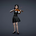 Animated Game Movie Character Girl Wearing Black Dress And Vest Playing Violin