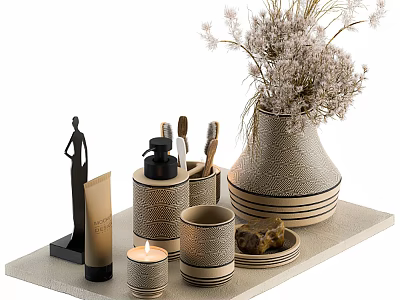Elegant Bathroom Accessories Set With Ceramic Holders Toothbrush Cup Soap Dish And Decorative Vase 3d model