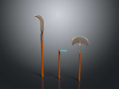 Modern Decorative Pole Structures With Varying Heights Orange Poles Curved Tops And Blue Platform 3d model